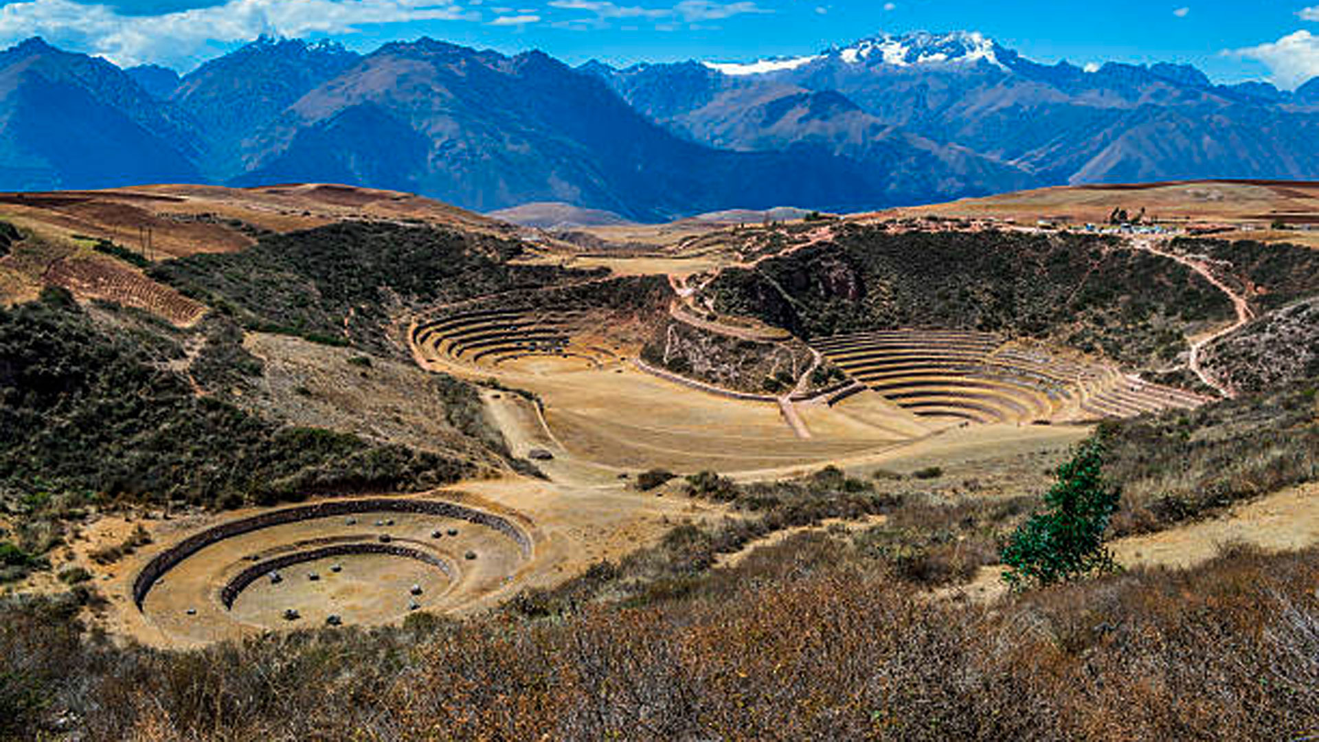 Moray circular agricultural terraces and Maras salt mines in Peru
